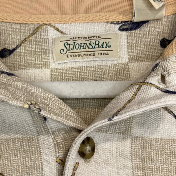 Mens Vintage St. John's Bay Cream and Tan Golfer Golf Club Polo Shirt Size XL - Picture 9 of 17